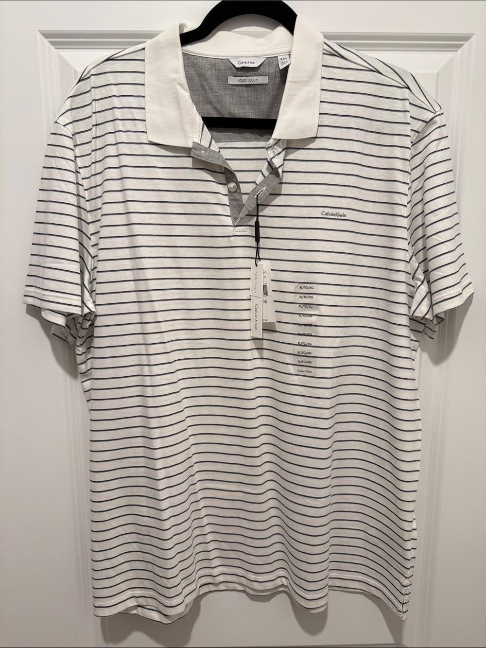 Calvin Klein White Polo with Thin Navy Stripes